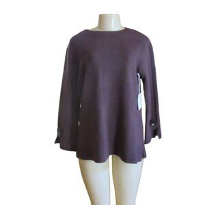 NWT, Bluoltre One-Size Brown Long-Sleeve Knit Top With Buttoned Cuff Details L